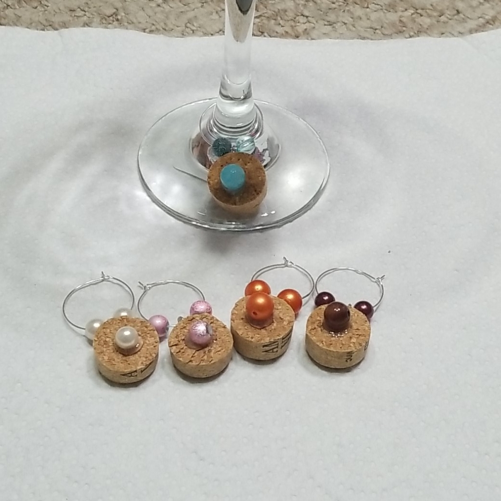 🌞Handmade Cork Multi Colored Wine Charms 5 Pack